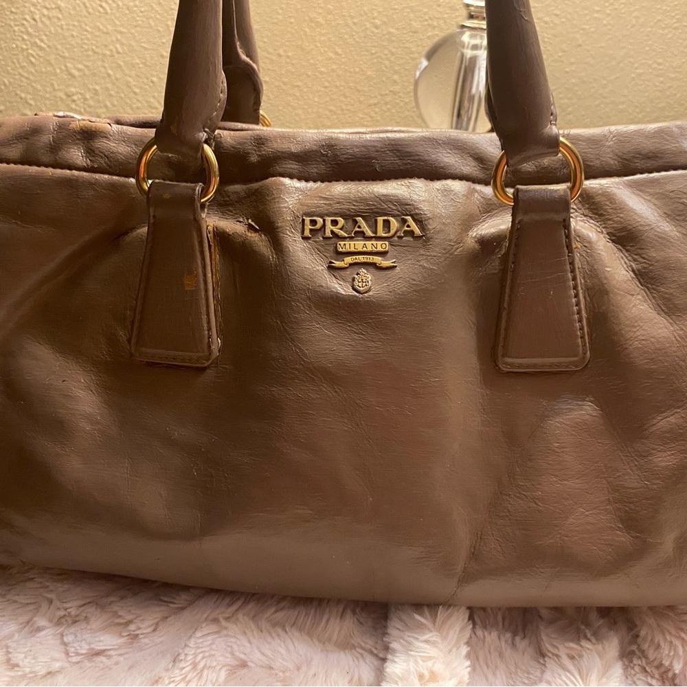 Prada Brown Leather Shoulder Bag with Gold Accents